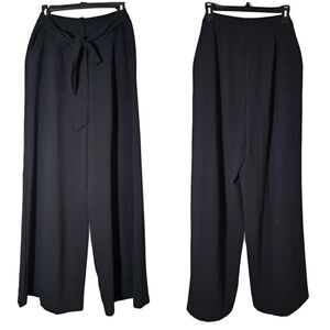 June & Hudson Black Trouser Pants Size Large Wide Leg Tie Accent